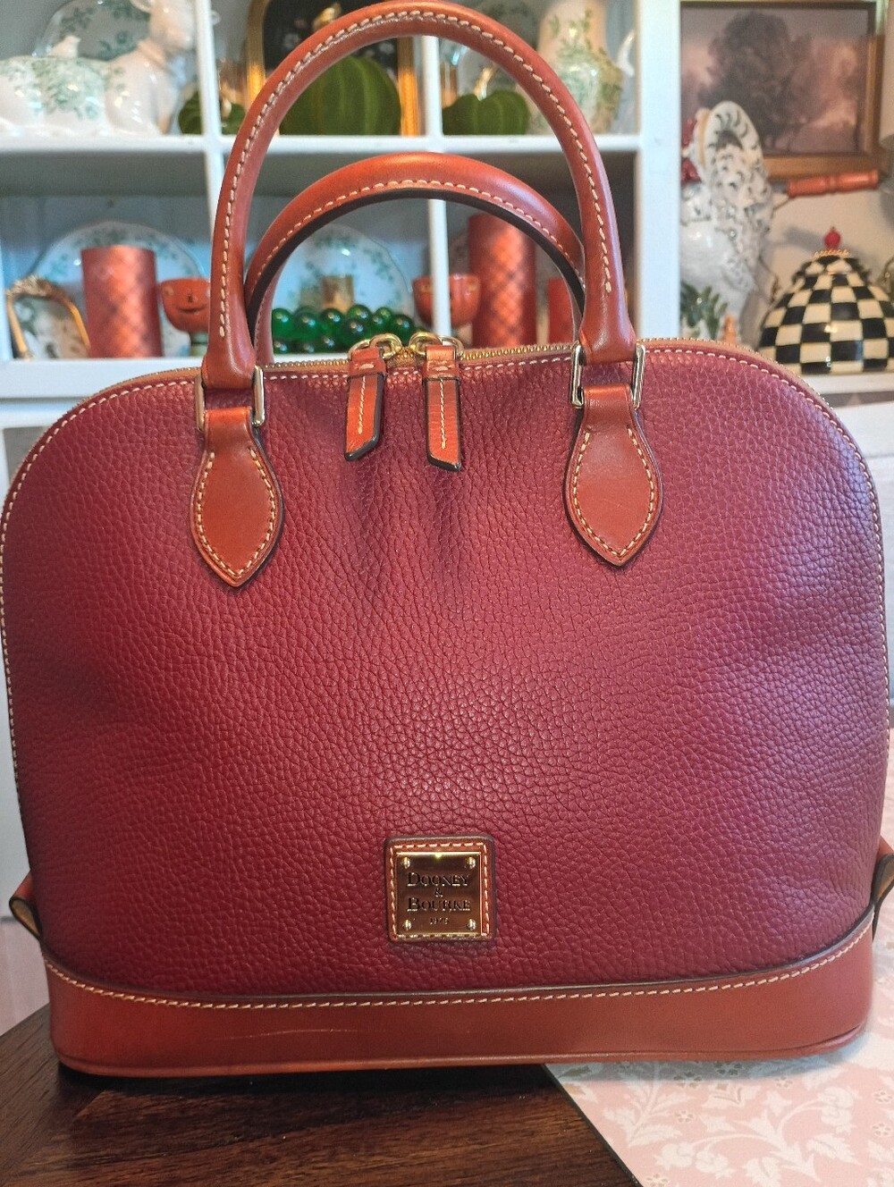 Dooney pebble leather zip zip satchel in wine